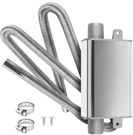 MaxEarn 200cm Stainless Steel Diesel Heater Exhaust Pipe with Basic Muffler | Air Diesel Heater Exhaust Pipe with 2 Clamps, Auto Parking Auxiliary Heater Accessories for Car Diesel Gas Vent Hose Heating