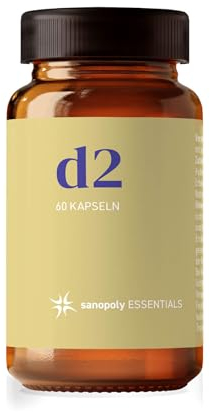 Sanopoly ESSENTIALS d2 I 60 Vitamin D2 Kapseln, Vitamin D hochdosiert I 25 μg pro Kapsel I Mit Vitamin C angereichert I Vegan, ohne künstliche Zusätze