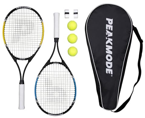 PEAKMODE Tennis Racket Set (27 inch), 3 Tennis Balls, 2 Overgrip Tapes and Foam Carry Bag