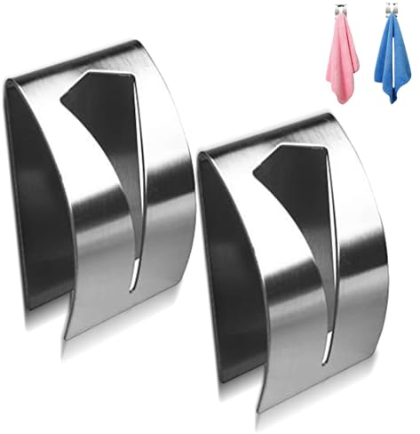 Self Adhesive Metal Towel Holders, 2PCS Grabber Stainless Steel Tea Towel Stick on Hooks for Bathroom Kitchen, Wall Mount Hook Bath Towel Hook Towel Hanger No Drilling
