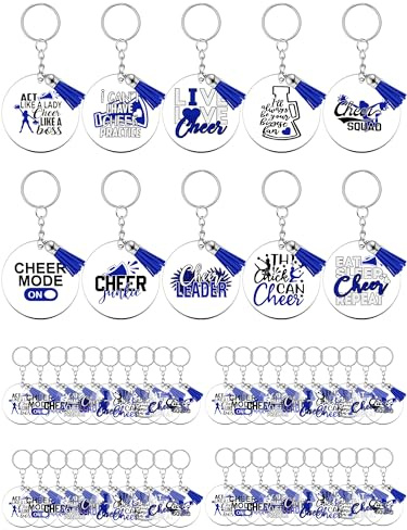 Junkin 50 Stück Cheerleader-Schlüsselanhänger, Großpackung Cheer Clear Acryl Quasten Schlüsselanhänger für Cheerleader Studenten Geschenke Frauen Mädchen Blau 4 cm (Junkin-Keychain-4694)