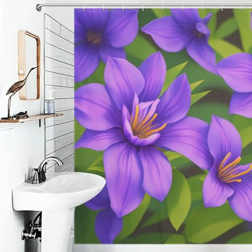 KRISIN Enchantement de Gentiane Violette Rideau De Douche Polyester Lavable en Machine pour Salle De Bain Rideaux De Salle De Bain Durables