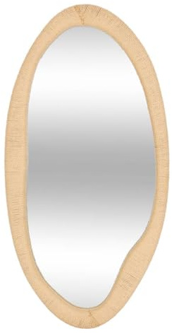 Atmosphera - Miroir Mural Laia Forme Organique - Beige, 114 x 58 cm, Cadre en Corde - pour Entrée, Chambre, Salon