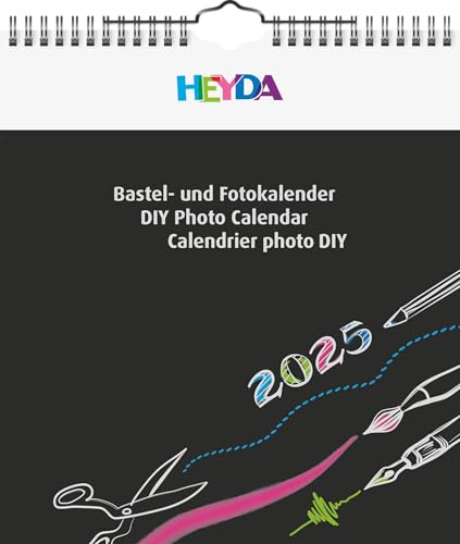 Heyda Hantverk och fotokalender årsbunden (2025), 1 ark = 1 månad, 215 × 240 mm, svart
