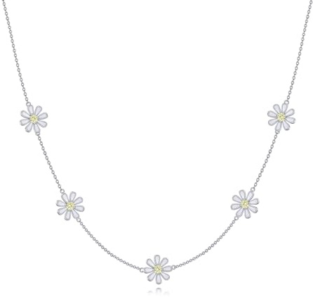 URONE Gänseblümchen Kette 925 Sterling Silber Halsband Blumen Halskette Boho Daisy Schmuck Geschenk für Damen