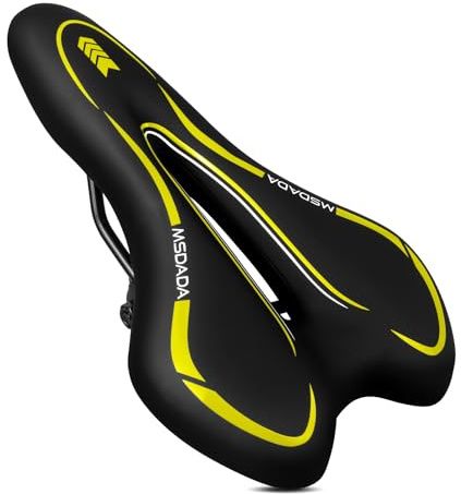 New Gel Bike Seat, MSDADA Comfortable Bike Saddle for Men & Women, Waterproof Gel Bicycle Saddles, Soft Bicycle Seat for BMX, Road Bike, Mountain Bikes, Push Bike, Exercise Bike, City Bikes(Yellow)