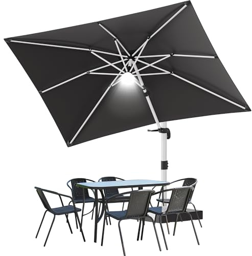 Devoko Alu Sonnenschirm Balkon 300x400x260cm Ampelschirm Doppeldach mit LED, Wasserabweisend Gartenschirm mit Kurbel,Sonnenschutz UV50+,360°Rotation,Antioxidative
