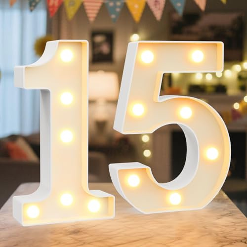 NANXU 8.86 Inch Marquee Light Up Numbers 15 for Party Decorations | Birthday Number Decorations for Girls Boys Women Men, Lighted Marquee Numbers for Anniversary Party Night Light Table Decor