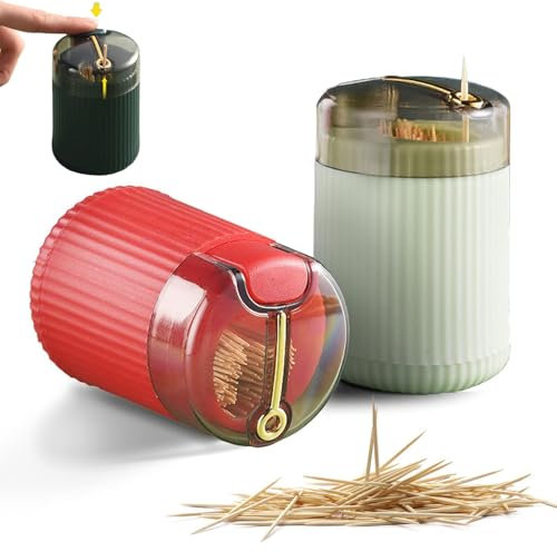 Aidmi Dispenser automatico per stuzzicadenti, porta stuzzicadenti, dispenser per stuzzicadenti, dispenser per stuzzicadenti, dispenser per stuzzicadenti (verde chiaro + rosso)