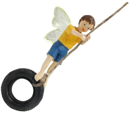 PAMINGONO Garten Statue Schaukel Fee Junge Figurine Harz Fee Junge Statue Harz Schaukel Fee Junge Decor