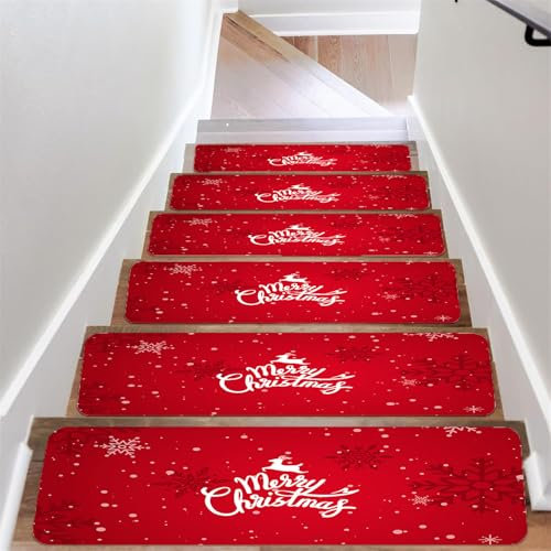 Odot Elegante Weihnachten Treppenstufen Matten, Stufenmatten, Treppenteppich, Gummimatte Außenbereich, Stufenmatten Innen, 100% Polyester TPU -Rücken für Kinder, Älteste Haustiere (Rosa,14 Stück)