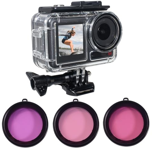 FitStill 164FT/50M Unterwasser-wasserdichtes Tauchgehäuse, kompatibel mit DJI Osmo Action 5 Pro/Action 4/Action 3/ Schutzhülle mit 3er-Pack Filterzubehör für Action 5 Pro/4/3-Kamera