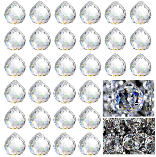 30 Pièces Boule de Prisme de Cristal, 20mm Boule de Cristal à Facettes Suspendre, Boule de Verre Clair Prismes, Attrape Soleil Décoration pour Fenêtre, Jardin, Décoration de Mariage