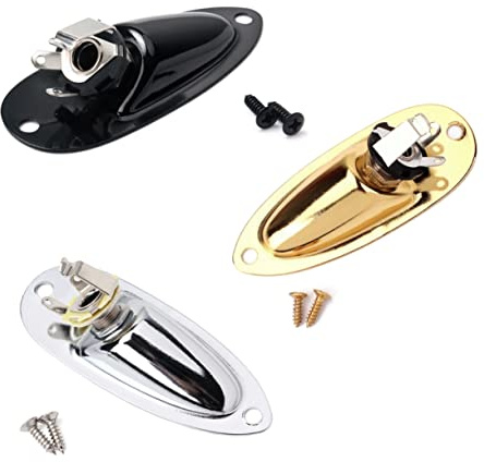Vaguelly Guitar Copper and Steel Construction and 3 Mounting Screws Input Jack Boat Shape with Jack Plate Golden Colour, Glossy Surface Easy Fits Acoustic and Electric Guitar and Bass