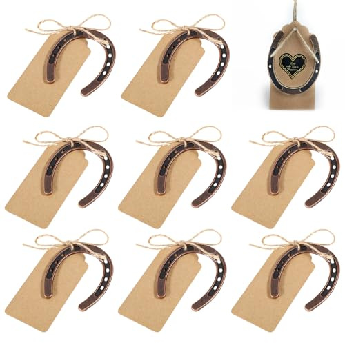 vcsjw 8 Stück Hufeisen Glücksbringer Set,Hufeisen Deko Set,6 x 7 cm Glücksbringer Hufeisen Geschenk mit Hanfseil Kraftpapieranhänger,Geeignet als Geschenk,um Gute Wünsche Auszudrücken | Hufeisen Geschenk mit Hanfseil Kraftpapieranhänger,Geeignet als Geschenk,um Gute Wünsche Auszudrücken