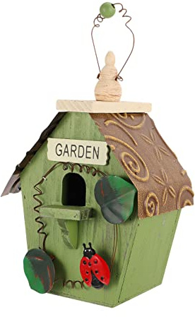 Toddmomy Nichoir Suspendu en Bois pour Jardin et Balcon, Maison Oiseaux Décorative Toit Vert en Métal, Nid D'oiseau Extérieur Rustique, Abri pour Petits Oiseaux, Ornement Jardin Champêtre