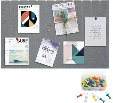 Yuragim Große Filz Pinnwand Selbstklebend, 60x40 cm Filzboard Memotafeln Memo Boards Filzplatte Bulletin Board Wanddekoration Filzwand mit 37 Pinnnadeln für Büro Küche Fotos Memos, 0,9cm Dick, Grau