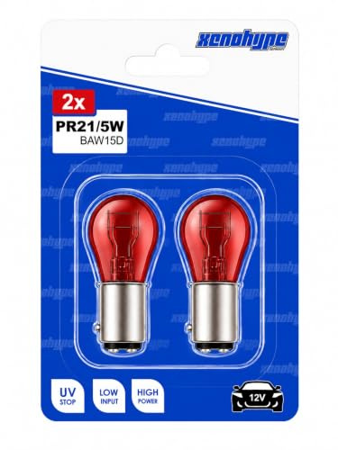 XENOHYPE 2er Set Rote Rück- Bremslicht Lampe 21/5 Watt PR21/5W BAW15D 12V