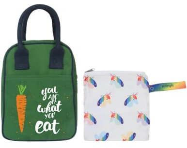 Eco Right Isolerad lunchväska för kvinnor, mathållare för män, lunchlåda för barn till skolan återanvändbar canvas lunchväska, You Are What You Eat & One In A Melon, Talla única, Lunch Bag & Snack and