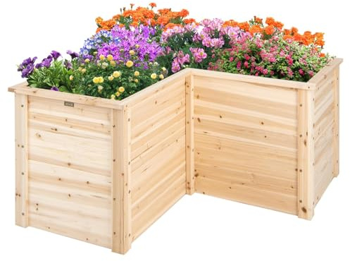 RELAX4LIFE Fioriera da Esterno a Forma di L in Legno di Abete, Letto Rialzato per Orto con Buon Drenaggio, Design Senza Fondo per Piante, Verdura e Alberelli, Ideale per Balcone, Giardino (Naturale)
