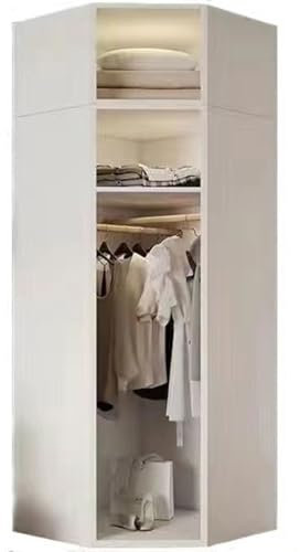 Qxmiguel kleiderschrank Polygonaler Eck-Kleiderschrank, Aufbewahrungsspind für kleine Wohnungen, weiße Oberfläche mit Hängestange, geeignet für Schlafzimmer, erfordert Montage Wardrobe Shelves