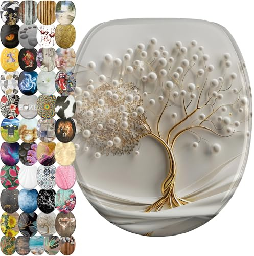 Sanilo Abattant WC avec frein de chute et libération rapide, Siège de WC amovible par simple pression sur un bouton, Montage facile par le haut (Tree of Life)