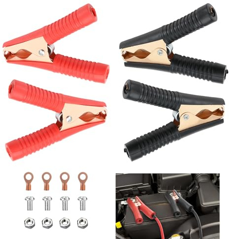 4 Pcs 100A Jump Leads Crocodile Clips, Jump Lead Clamps, Heavy Duty Pure Copper Crocodile Clips, Car Booster Cable Clips for Automotive, Electrical Projects, Voltage Testing (2 Red + 2 Black)