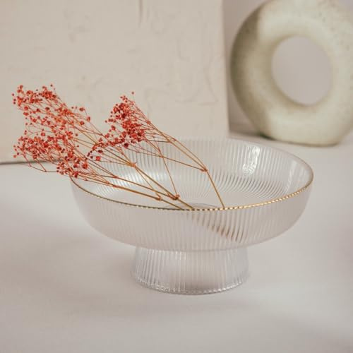HOMLA LYNN Schale geriffelt mit Goldrand, 20x9 cm, hochwertiges Glas, transparent