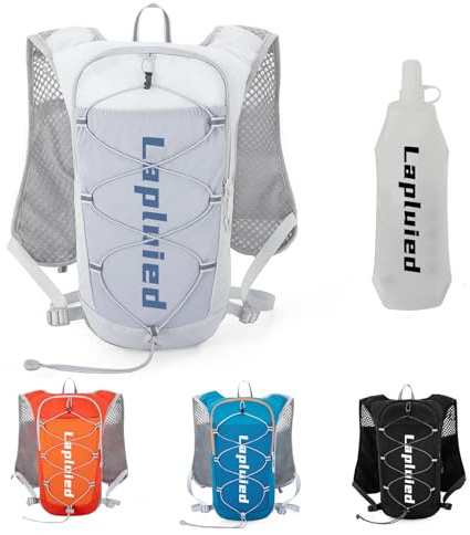 Lapluied 5L Laufweste Damen & Herren mit 500ml Trinkflasche, Verstellbare Laufrucksack mit 9 Taschen, 160g Ultraleicht Trinkweste Laufen Reflektierend Running Vest für Fitness Outdoor, Grau