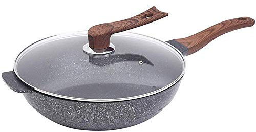 QSYJCCXD Style de style japonais Stone à fond plat antiadhésif Wok Deep Deep Frying Pan 32 cm Cuideur à gaz Vision de cuisine universelle