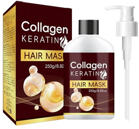 Kollagen-Haarbehandlung, Tiefenreparatur für trockenes, geschädigtes Haar, hilft Spliss und Haarbruch zu verhindern, Ntense-Protein-Behandlungsmaske für lockige oder glatte, dünne feine Locken (250 ml