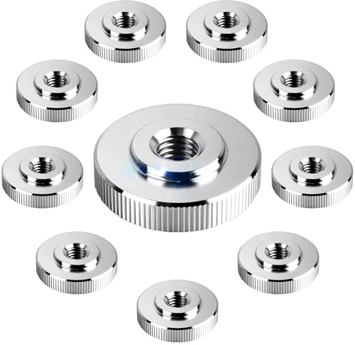 10 Piezas M5-DIN 467 Tuercas Moleteadas de Cabeza Planas, Acero Inoxidable, a Mano Apriete las Tuercas de Ajuste Redondas (Agujero Pasante)