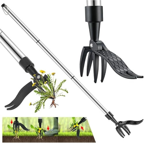 Estrattore di Erbacce Staccabile, Estirpatore Erbacce Manuale, Estrattore per Erbacce con 4 Artigli e Pedale in Acciaio per Diserbo in Acciaio Inossidabile per Giardino Diserbo