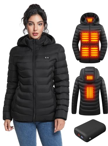 Varmcore Beheizbare Jacke Damen mit 12V 20000mAh Akku – beheizte jacke für Damen mit 6 Heizzonen, 3 Temperaturen, heizjacke für Wandern, Skifahren,Camping.