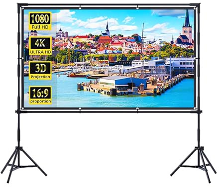 Pantalla de proyección de 100/120 Pulgadas con trípode, 16:9 4K HD, portátil, Plegable, Antiarrugas, for Interiores y Exteriores, con Bolsa de Transporte for Noches de Cine.(84 Inch)
