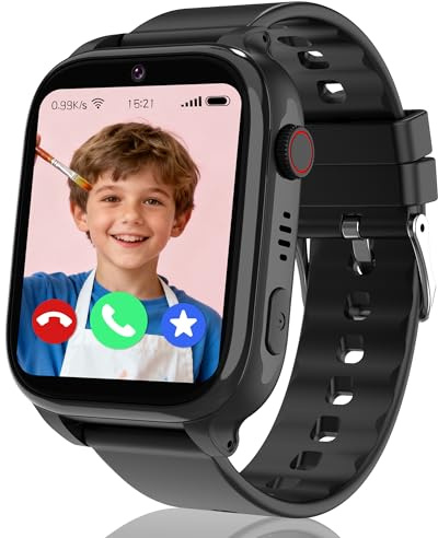 Reloj Inteligente Niño GPS, 4G Smartwatch Niños con GPS y Llamadas, SOS, HD Videollamada, Modo Escuela, Chat de Voz, IP68 Impermeable, Despertador, Juegos, Reloj Niños Regalo para Niñas y niños
