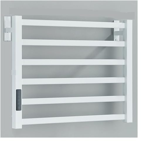 WAFOHSR Scaldasalviette Elettrico Portasciugamani Termostatico Impermeabile con Display Digitale Touch in Acciaio Inossidabile 304 Preimpostato Basso Consumo Energetico(Right Wire,White 8003)