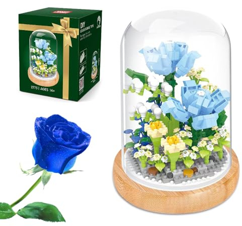 RNPKZ Lot de blocs de construction de fleurs - Bouquet de fleurs immortelles avec housse de protection - Plantes artificielles - Pour adultes - Cadeau pour maman et petite amie - Non compatible avec