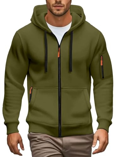 Generico Felpa Uomo con Cappuccio e Cerniera, Leggera Hoodies da Lavoro Calda Manica Lunga Felpe con Tasche per Lavoro Trekking Sport, Giacca Sportiva per Autunno Inverno