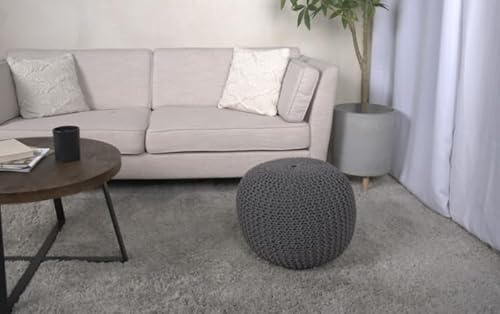 Knitted Cotton Round Pouf, Navy Blue CL792