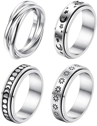 Spinnerring Smycken,4 Delar i Modernt Titanstål Stilrent - Roterande Fidgetringar för Kvinnor,För Vuxna Män Kvinnor Tonåringar Fest Pendling Cosplay Maskerad