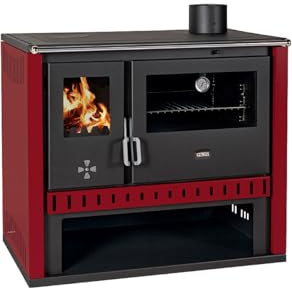 Holzofen mit Backofen PRITY GT FS S Burgund 15 kW – Küchenofen Herd mit Kochplatte, BImSchV Stufe 2, EcoDesign 2022, EEK A, Bordeaux Rot Holzherd