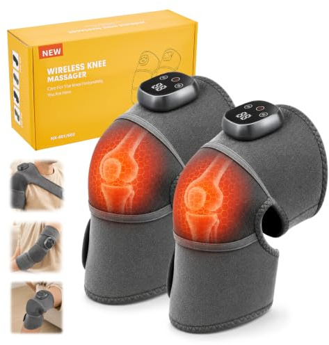 Genouillère Chauffante Sans Fil avec Écran Tactile, 4 Niveaux de Chaleur & 3 Modes de Vibration, Coussin Chauffant pour Genou Épaule Coude avec Fonction Moxibustion, Batterie Rechargeable Type-C