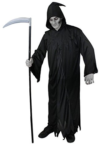 I Love Fancy Dress ilfd4025 m + Scy + bkwhfp Reaper Costume – Accappatoio, cappuccio e falce, lungo nero. Perfetto per Halloween Medium