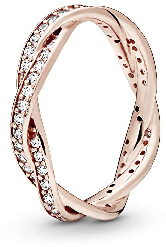 Pandora Timeless Braided 14k rose gold-plated ring with clear cubic zirconia, 48