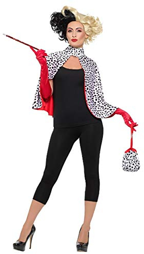 Smiffys Deluxe Böse Dame Kit, Schwarz & Weiß, mit Umhang, Tasche, Handschuhe & Zigarettenspitze Halloween