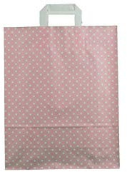 Papiertragetasche 32+12x40cm rosa mit weißen Punkten Größe 100 Stück