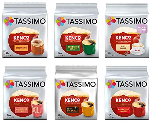 Tassimo Kenco Lovers Selection - Tassimo Kenco Cappuccino/Decaf/Flat White/Americano Grande/Colombian/Americano Smooth - 6 Packs (80 Servings)