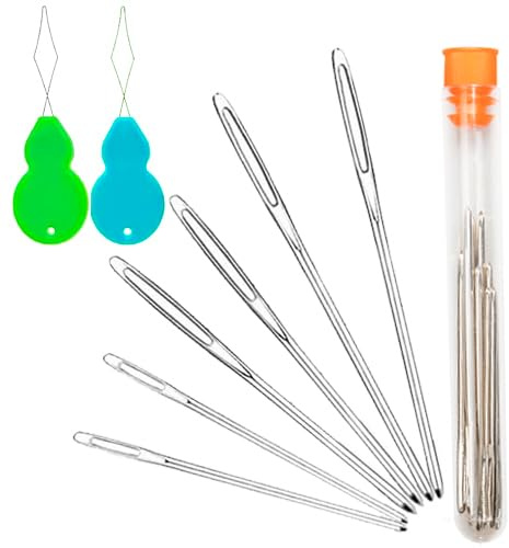 Hekisn Large-Eye Blunt Needles, 6 Piece Pro Quality Stainless Steel Yarn Knitting Needles, Sewing Needles, Crafting Knitting Weaving Stringing Needles (6 Pieces)