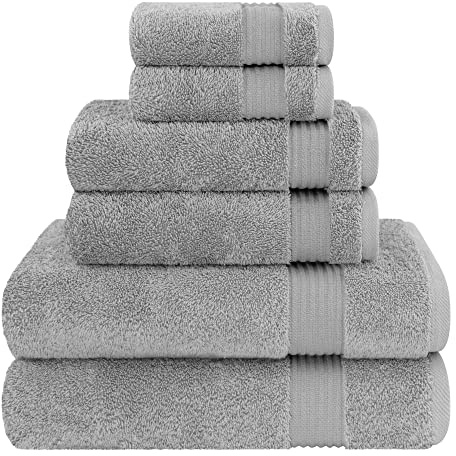 Cotton Paradise 6 Piece Towel Set 100% Cotton Soft Absorbent Turkish Towels for Bathroom 2 Bath Towels 2 Hand Towels 2 Washcloths Light Gray Towel Set